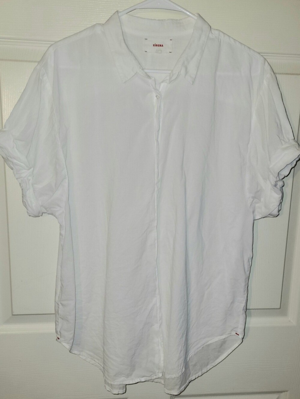 Xirena Channing Button Up Collared Cuffed Sleeve Med Blouse White Cotton Poplin